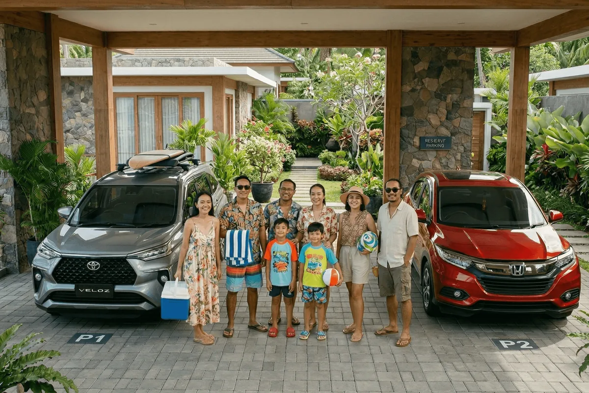 Ilustrasi perencanaan budget rental mobil untuk liburan keluarga