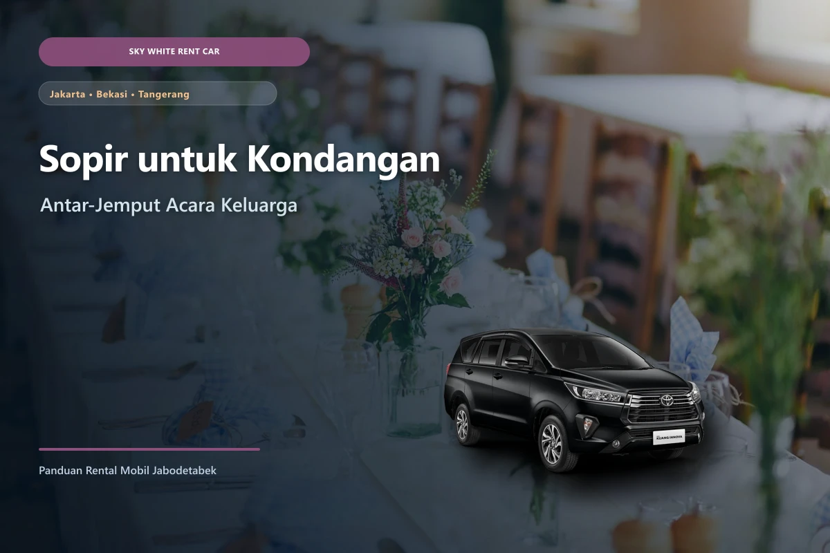 Mobil rental Innova dengan sopir di depan venue pernikahan untuk acara kondangan Jabodetabek